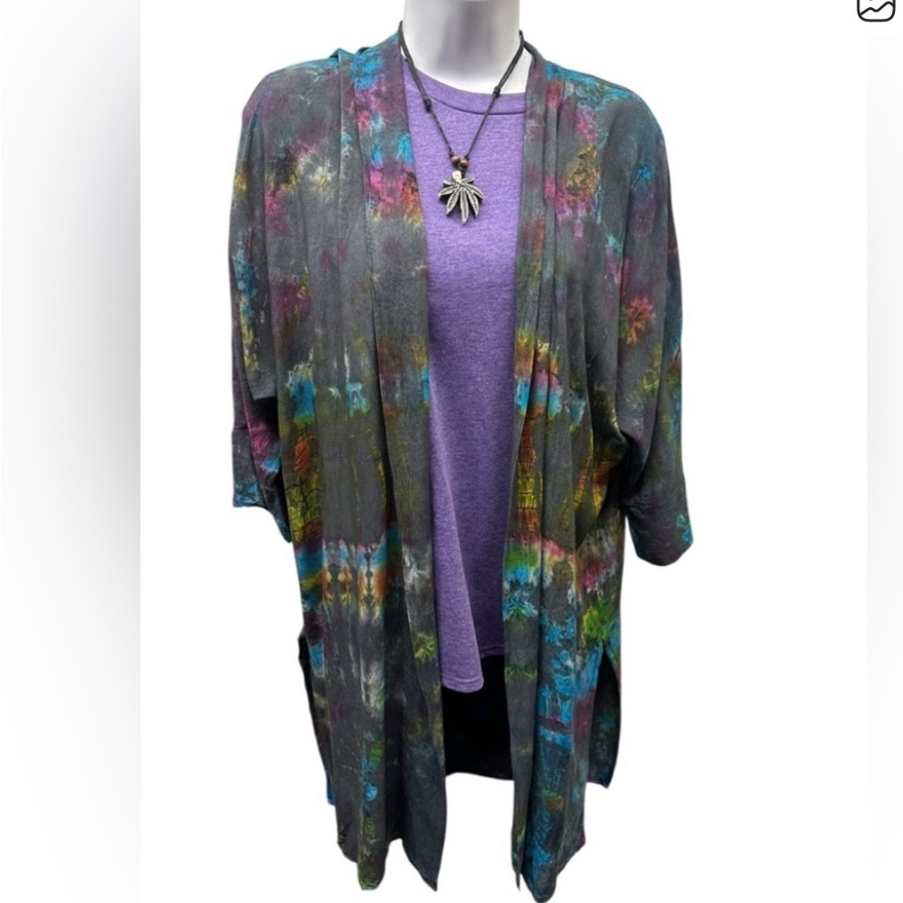Sacred Threads Multicolor Open-Front Cardigan L/X… - image 1